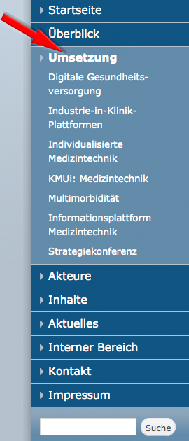 Abbild Navigation für den Bereich Umsetzung