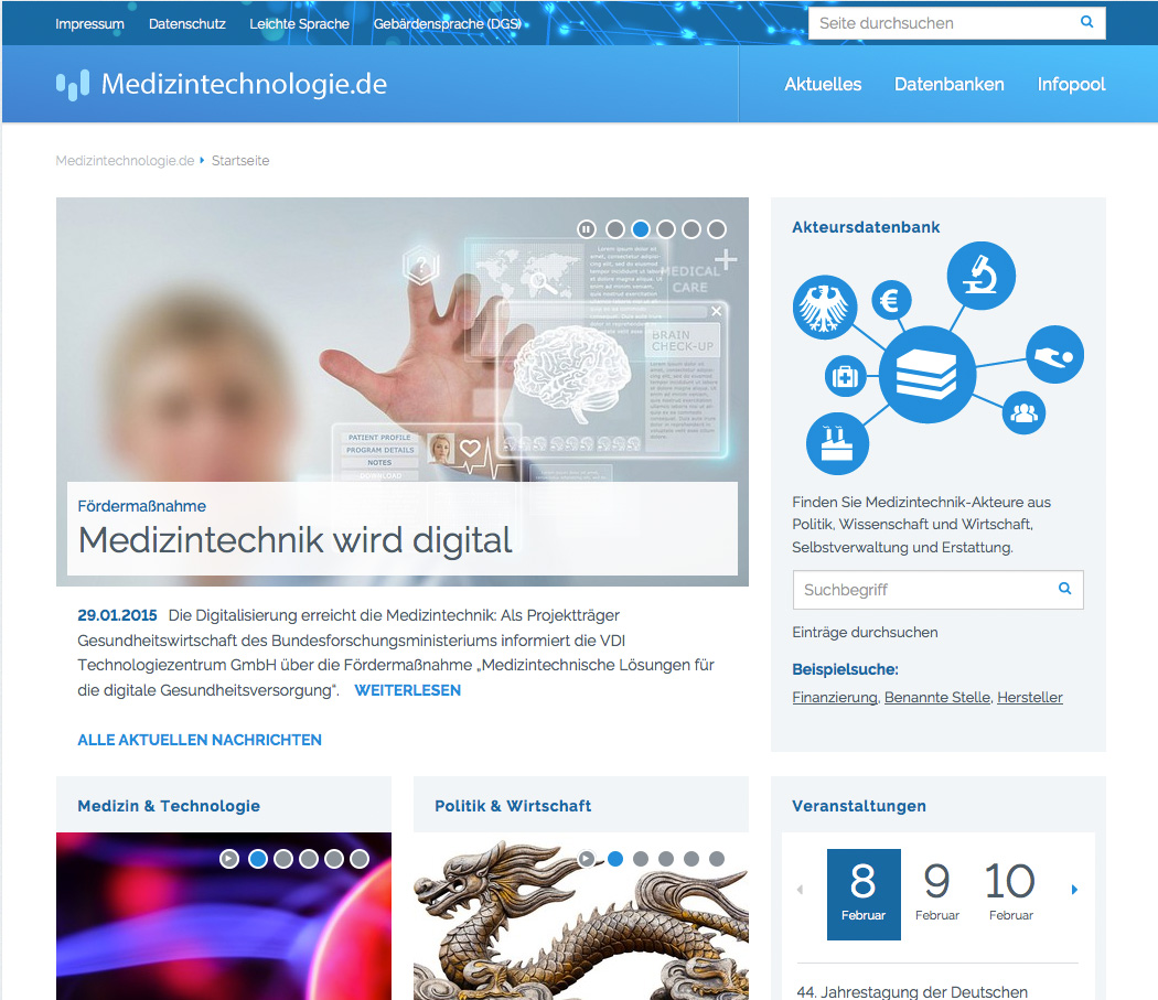 Abbild der Medizintechnologie.de Startseite